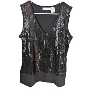 Vintage-Inspired Worthington Black Sequin Tank Top | Glam Party Sleeveless...